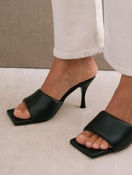 Puffy Leather Mules - Black
