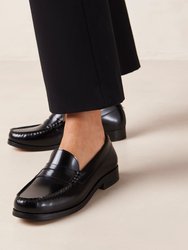 Rivet Black Leather Loafers