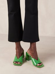 Tasha Black Leather Sandals - Green