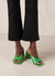 Tasha Black Leather Sandals - Green