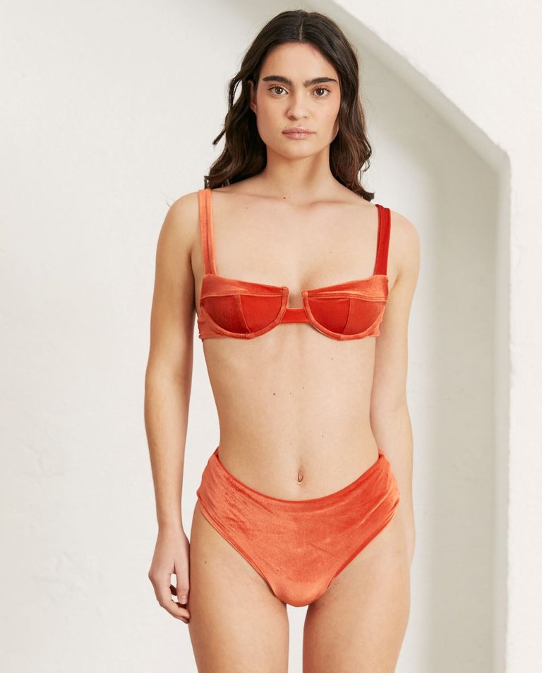 The Pentagon Velvet Bikini Bottom - Pomelo Orange