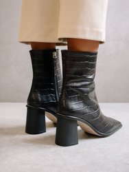 West Cape Croco Black Leather Ankle Boots