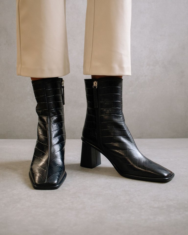 West Cape Croco Black Leather Ankle Boots