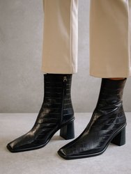 West Cape Croco Black Leather Ankle Boots - croco black