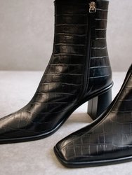 West Cape Croco Black Leather Ankle Boots