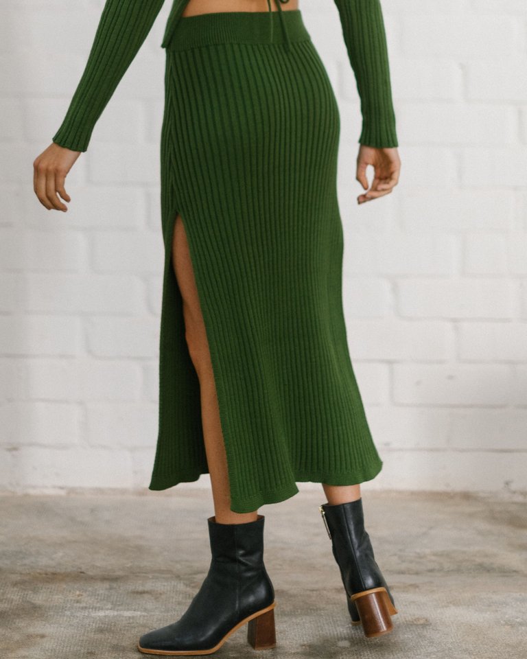 Wise Opened Knit Skirt Emerald - Emerald Green