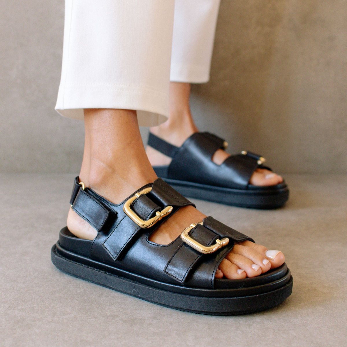 Harper - Black Leather Sandals