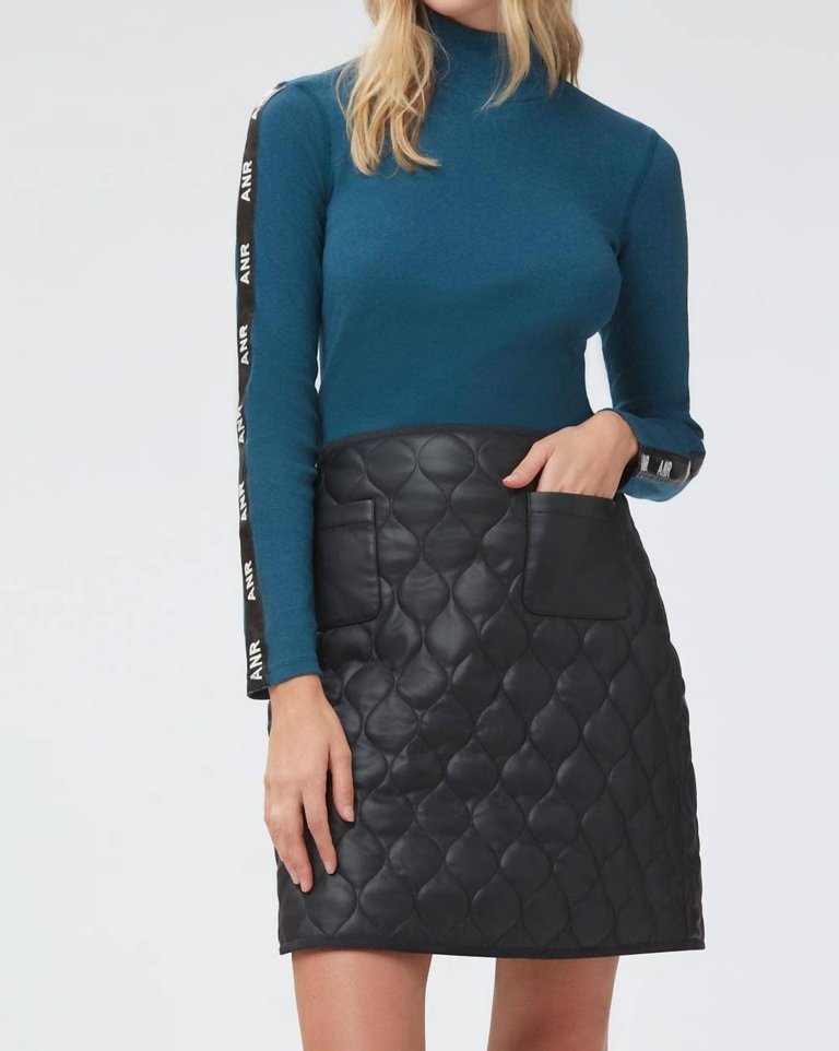 Kiko Quilted Skirt In Black Faux Leather - Black Faux Leather