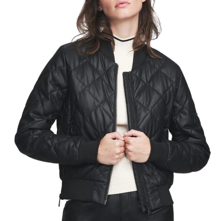 Metro Leather Bomber Jacket In Black - Black