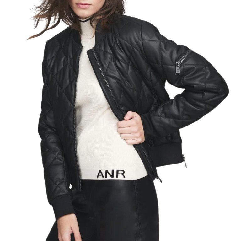 Metro Leather Bomber Jacket In Black