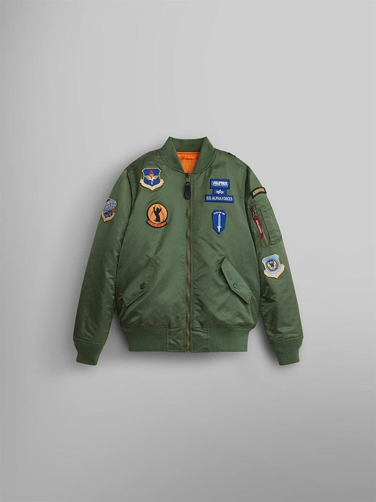 Youth Ma-1 Bomber Jacket W/ Patches - Sage Green