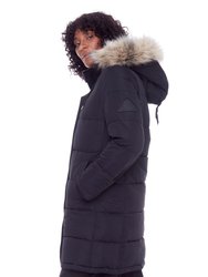 AULAVIK | WOMEN'S VEGAN DOWN (RECYCLED) MID-LENGTH HOODED PARKA COAT, BLACK