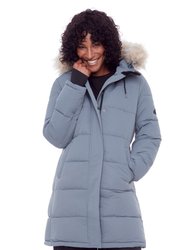 Aulavik | Women's Vegan Down (Recycled) Mid-Length Hooded Parka Coat, Slate