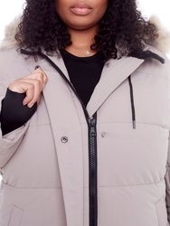 Aulavik Plus | Women's Vegan Down (Recycled) Mid-Length Hooded Parka Coat, Light Taupe (Plus Size)