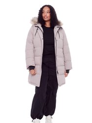 Aulavik Plus | Women's Vegan Down (Recycled) Mid-Length Hooded Parka Coat, Light Taupe (Plus Size)