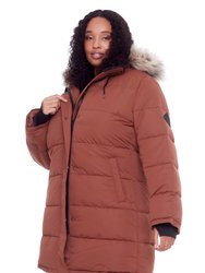 Aulavik Plus | Women's Vegan Down (Recycled) Mid-Length Hooded Parka Coat, Maple (Plus Size)