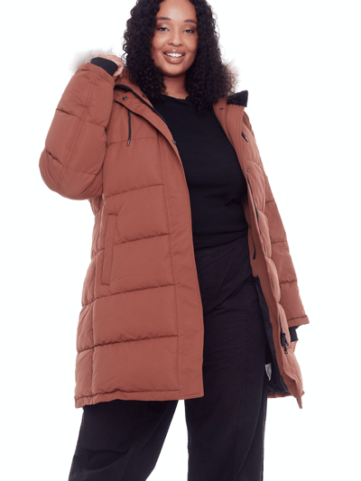 Alpine North Aulavik Plus | Women's Vegan Down (Recycled) Mid-Length Hooded Parka Coat, Maple (Plus Size) product