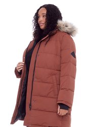 Aulavik Plus | Women's Vegan Down (Recycled) Mid-Length Hooded Parka Coat, Maple (Plus Size)