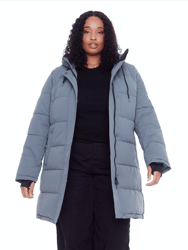  Aulavik Plus | Women's Vegan Down (Recycled) Mid-Length Hooded Parka Coat, Slate (Plus Size) - Slate