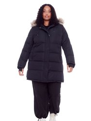 AULAVIK PLUS | WOMEN'S VEGAN DOWN (RECYCLED) MID-LENGTH HOODED PARKA COAT, BLACK (PLUS SIZE)