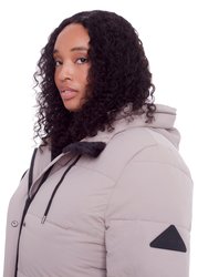 Aulavik Plus | Women's Vegan Down (Recycled) Mid-Length Hooded Parka Coat, Light Taupe (Plus Size)