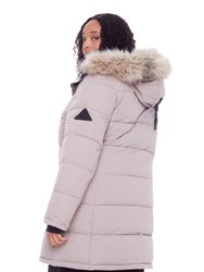 Aulavik Plus | Women's Vegan Down (Recycled) Mid-Length Hooded Parka Coat, Light Taupe (Plus Size)