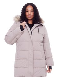 Aulavik Plus | Women's Vegan Down (Recycled) Mid-Length Hooded Parka Coat, Light Taupe (Plus Size) - LIGHT TAUPE