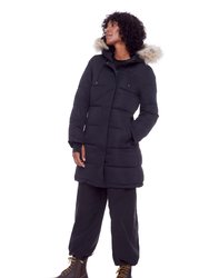 AULAVIK | WOMEN'S VEGAN DOWN (RECYCLED) MID-LENGTH HOODED PARKA COAT, BLACK