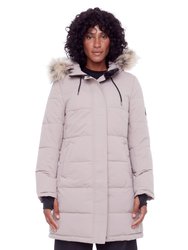 Aulavik | Women's Vegan Down (Recycled) Mid-Length Hooded Parka Coat, Light Taupe