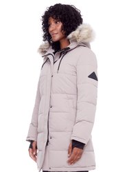 Aulavik | Women's Vegan Down (Recycled) Mid-Length Hooded Parka Coat, Light Taupe