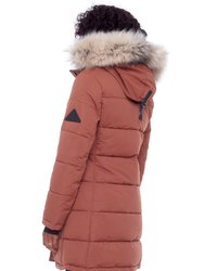 Aulavik Women's Vegan Down (Recycled) Mid-Length Hooded Parka Coat, Maple