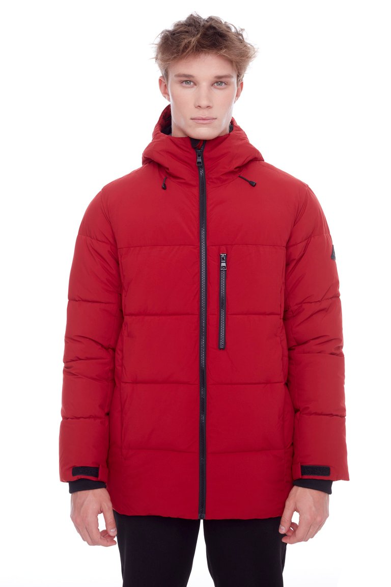Banff | Men's Vegan Down (Recycled) Mid-Weight Quilted Puffer Jacket, Deep Red - Deep Red 
