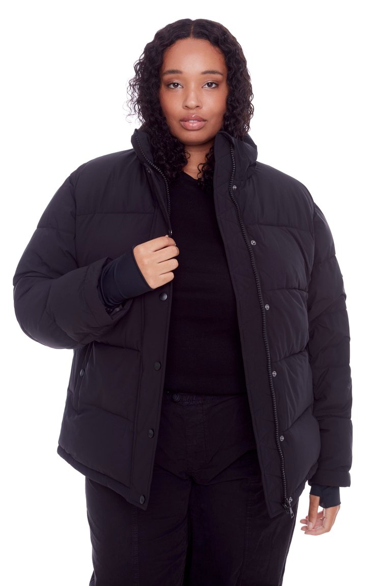 Forillon Plus | Women's Vegan Down (Recycled) Short Quilted Puffer Jacket, Black (Plus Size) - Black