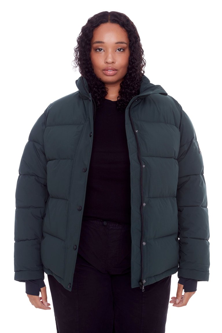 Forillon Plus | Women's Vegan Down (Recycled) Short Quilted Puffer Jacket, Deep Green (Plus Size) - Deep Green
