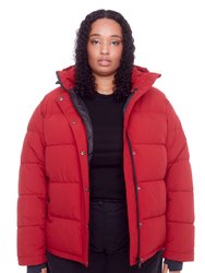 FORILLON PLUS | WOMEN'S VEGAN DOWN (RECYCLED) SHORT QUILTED PUFFER JACKET, DEEP RED (PLUS SIZE) - DEEP RED