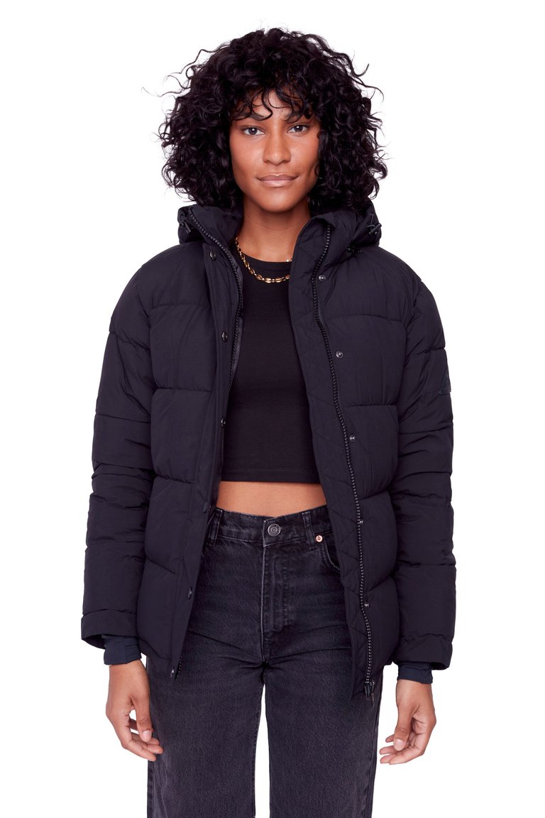 FORILLON | WOMEN'S VEGAN DOWN (RECYCLED) SHORT QUILTED PUFFER JACKET, BLACK - BLACK