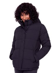 FORILLON | WOMEN'S VEGAN DOWN (RECYCLED) SHORT QUILTED PUFFER JACKET, BLACK