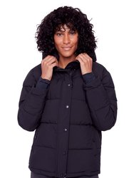 FORILLON | WOMEN'S VEGAN DOWN (RECYCLED) SHORT QUILTED PUFFER JACKET, BLACK