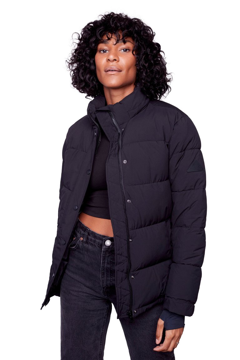 FORILLON | WOMEN'S VEGAN DOWN (RECYCLED) SHORT QUILTED PUFFER JACKET, BLACK