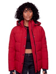 FORILLON | WOMEN'S VEGAN DOWN (RECYCLED) SHORT QUILTED PUFFER JACKET, DEEP RED - DEEP RED