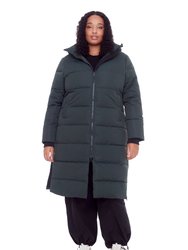Kluand Plus Women's Vegan Down (Recycled) Ultra Long Length Parka, Forest Green (Plus Size)