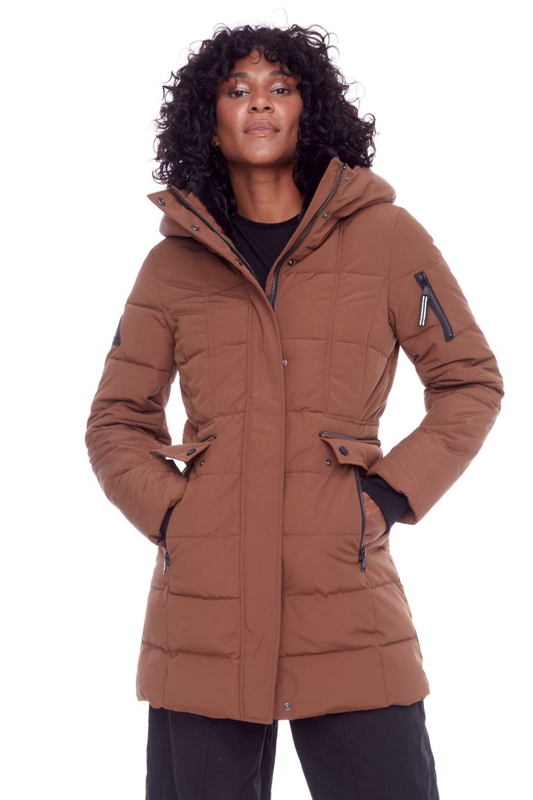 KOOTNEY | WOMEN'S VEGAN DOWN (RECYCLED) MID-LENGTH PARKA, MAPLE - MAPLE