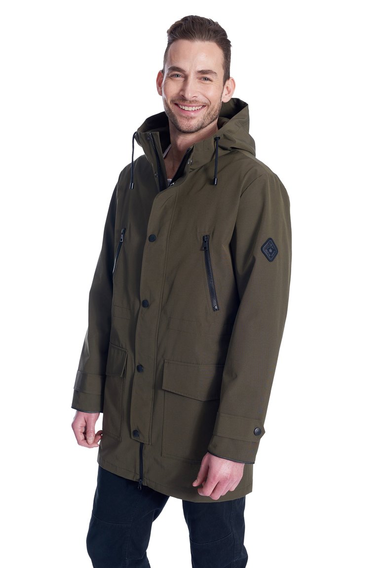 Men's Drawstring Raincoat, Army - Army