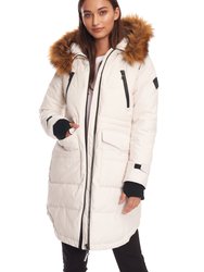 Ukon Women's Vegan Down (Recycled) Drawstring Parka, Cream - Cream