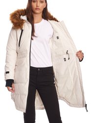 Ukon Women's Vegan Down (Recycled) Drawstring Parka, Cream