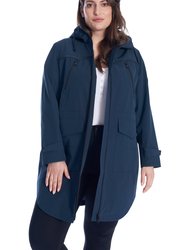 Women's Drawstring Raincoat, Navy/Plus Size