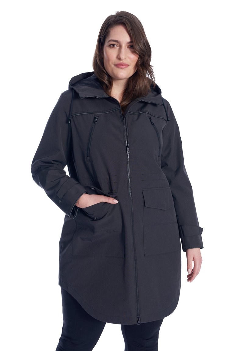 Women's Drawstring Raincoat, Pewter/Plus Size - Pewter