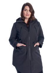 Women's Drawstring Raincoat, Pewter/Plus Size