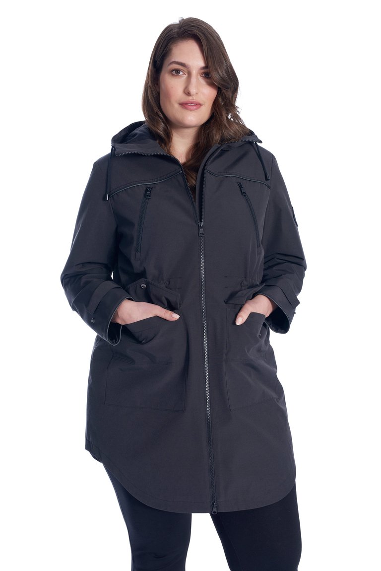 Women's Drawstring Raincoat, Pewter/Plus Size