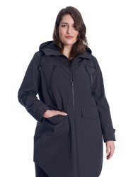 Women's Drawstring Raincoat, Pewter/Plus Size - Pewter